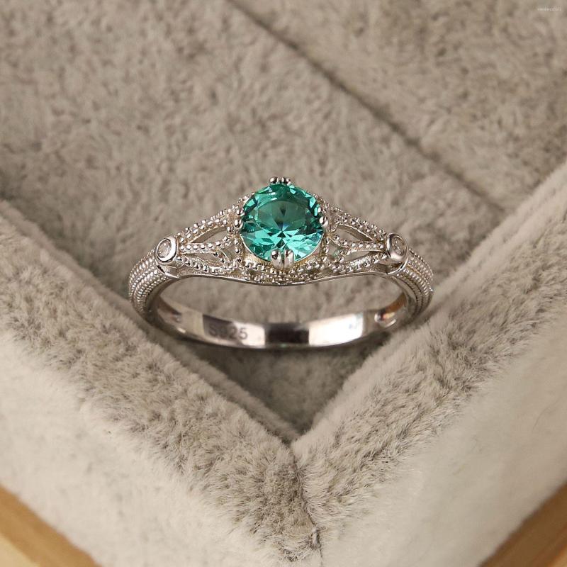 

Cluster Rings S925 Silver Emerald Ring European And American Simple Design Women's Diamond Fashion Jewelry