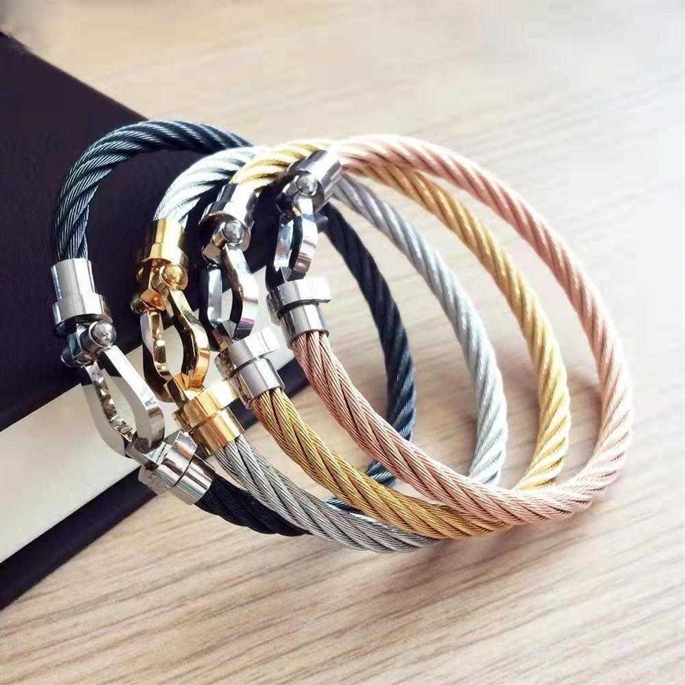 

Freds designer Bracelet selling horseshoe magnet buckle stainless steel wire bracelet titanium rose gold bracelet jewelry simple3391