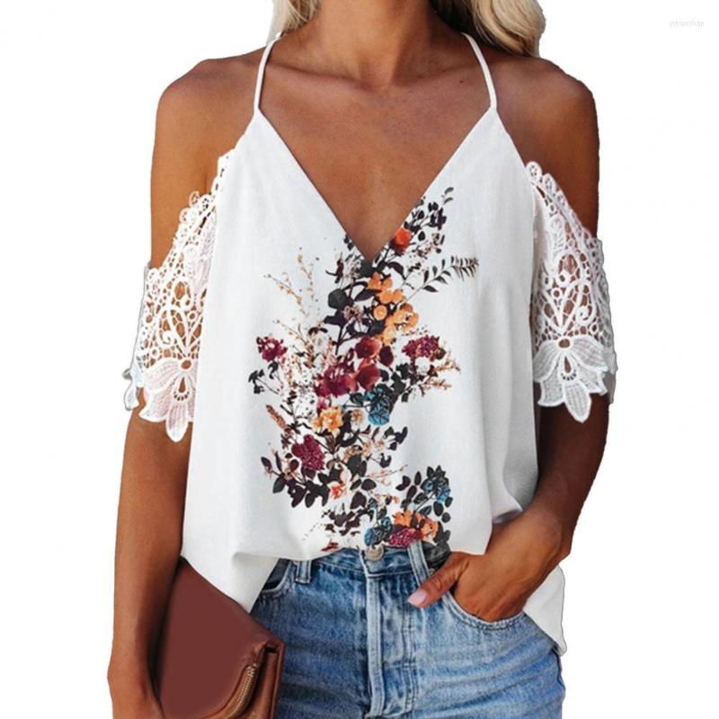 

Women's Blouses Women Blouse Floral Print All-match Breathable Short Sleeve T-shirt Tops For Daily Wear, White