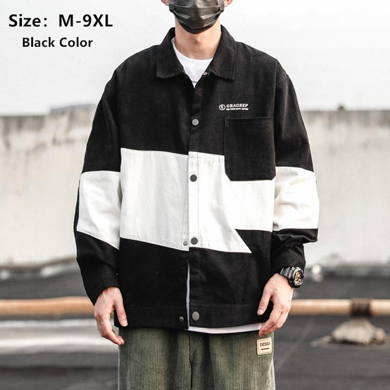 

Men's Jackets 9XL Cargo Cotton Men Clothing Korean Style Patchwork Turndown Collar Loose Plus Size 6XL 8XL Windproof Windbreaker Coat, Black