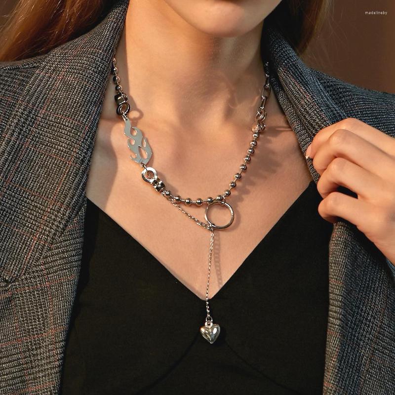 

Chains Silver Color Gothic Metal Beads Chain Necklace Punk Hip Hop Flame Choker Minimalist Jewelry For Men And Women Gift
