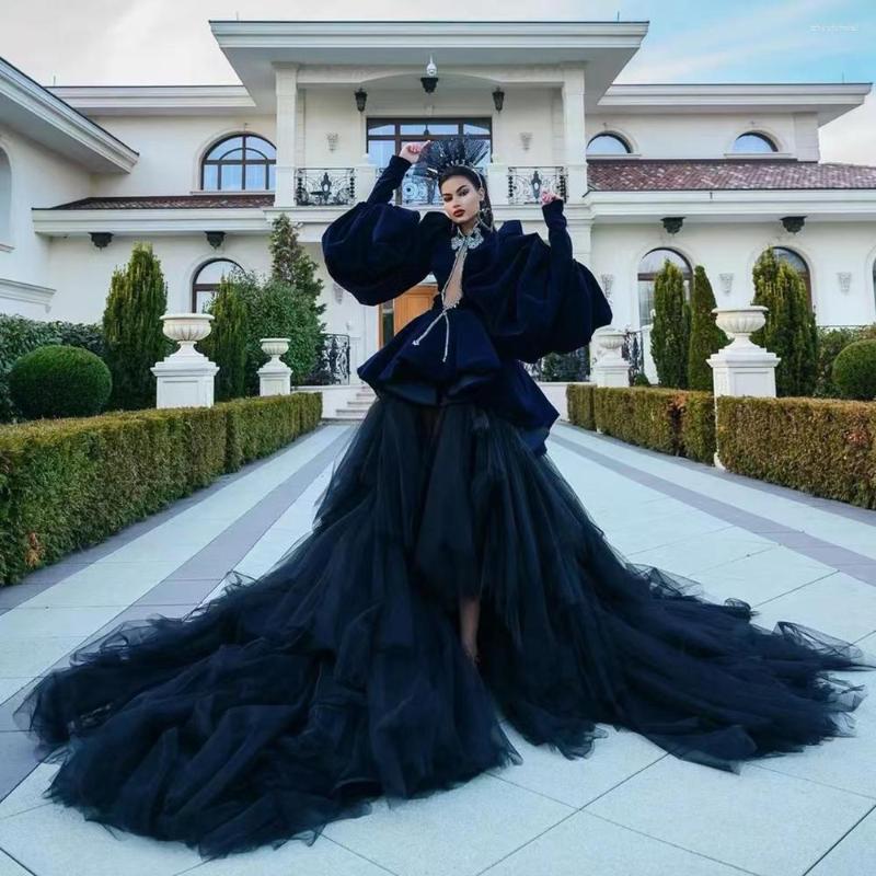 

Party Dresses 2023 Lastest Black Full Sleeves Prom With High Quality Court Train Neck Formal Gown Tulle And Satin, Beige
