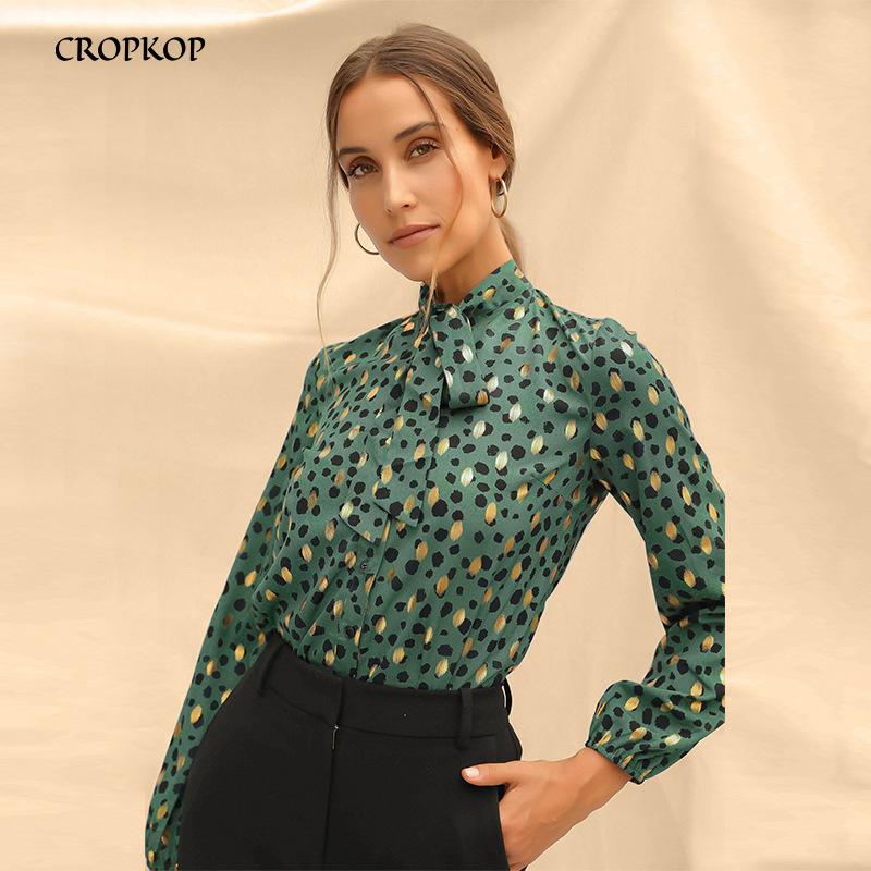 

Women' Blouses & Shirts Women Bronzing Print Chiffon Shirt Vintage Elegant Loose Office Button Up Blouse Korean Fashion Black Long Sleeve T, Green
