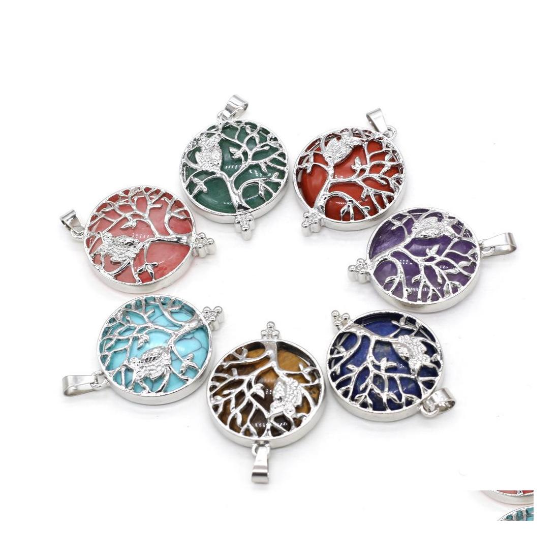 

Charms Natural Stone Amethysts Rose Quartz Chakra Lapis Owl Tree Of Life Pendants For Necklace Jewelry Accessories Marking Drop Deli Dhga1