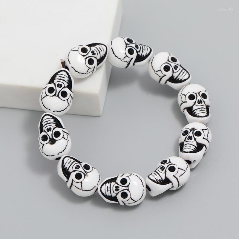 

Charm Bracelets Vintage Multicolor Skull Strand Bracelet Bohemia Elastic Rope Bangle For Women Men Magnetic Jewelry Accessories