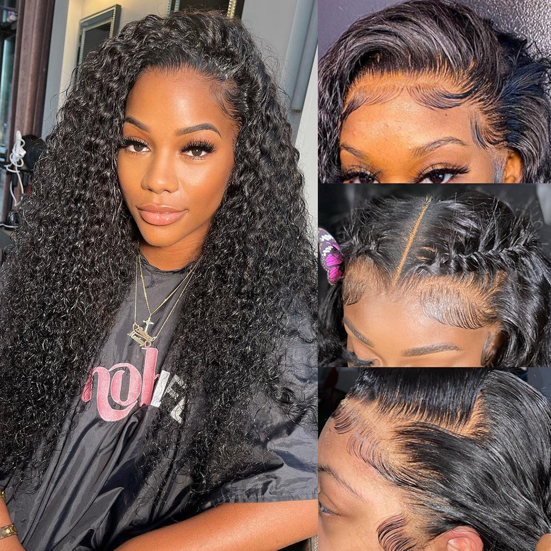 

Inch Curly Lace Front Human Hair Wigs For Women Brazilian Loose Deep Wave Lace Frontal Wig Human Hair Pre Plucked, Black