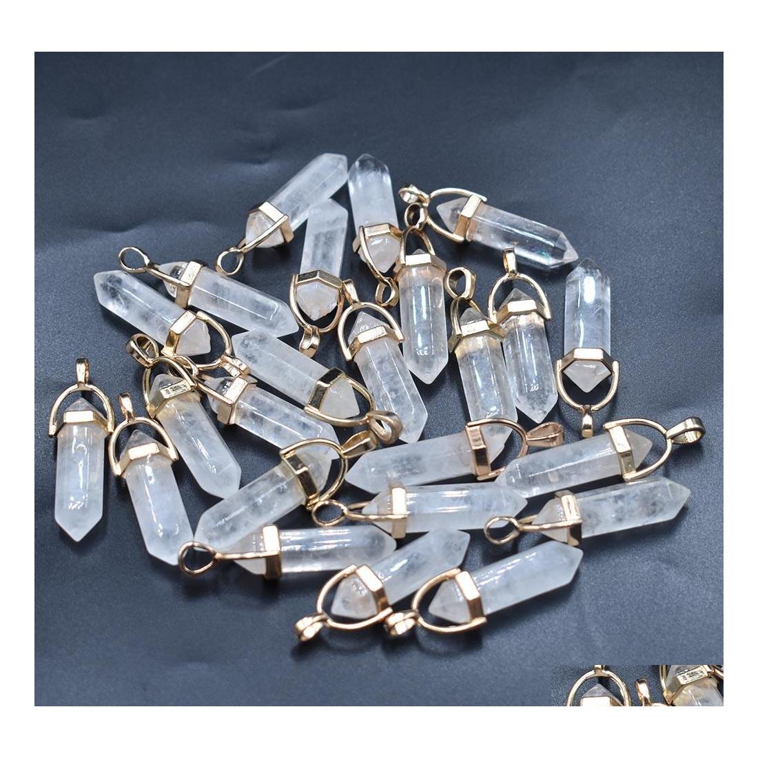 

Charms Natural Stone Pink White Crystal Hexagonal Healing Reiki Point Pendants For Jewelry Making Drop Delivery Findings Components Dh4Xk