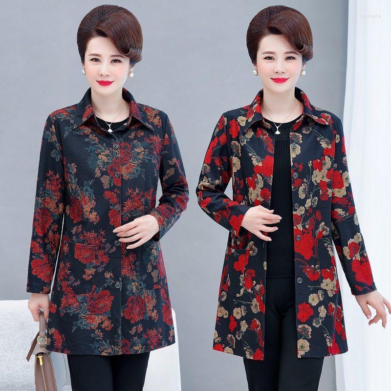 

Women's Jackets 2023 Spring Autumn Middle-aged And Elderly Women's Coats Jacket Fashion Slim Long-Sleeved Print Outwear Casual C641