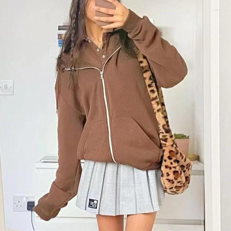 

Women' Jackets Basic Brown Zipper Hoodies Long Sleeve For Women 2023 Spring Autumn High-quality Loose And Thin Clothes Oversized Coats, Black