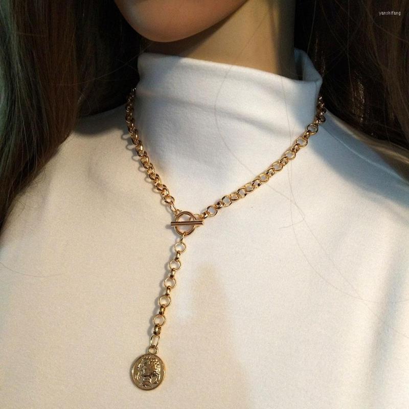 

Chains Designer Original Metal O-shaped Chain Beauty Head Coin Pendant Necklace 2023 Simple OT Buckle Jewelry Gift