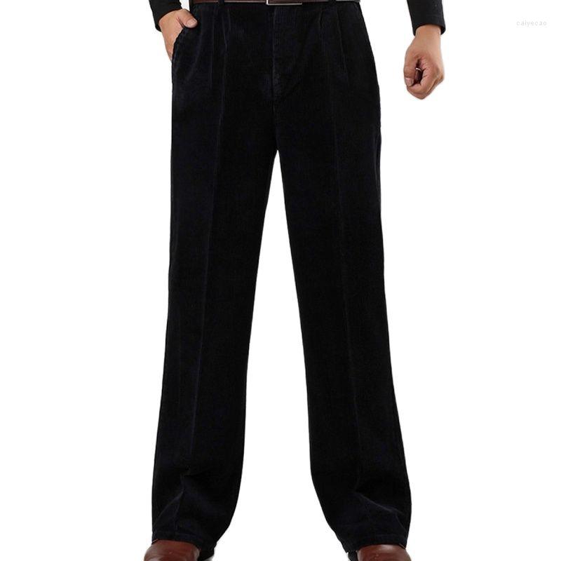 

Men's Pants Corduroy Men Trousers Straight Thick Warm Autumn Winter High Waist Mens, Black