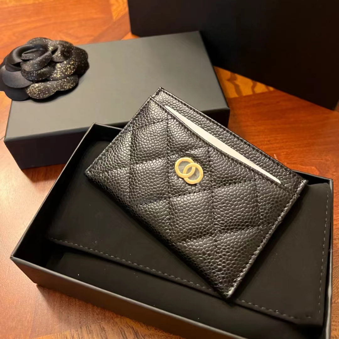 

Fashion Luxury Designers Women coin purses caviar lambskin four card slots card holder originals wallets classic men Genuine Leather wallet cardholder key pouch, Grey