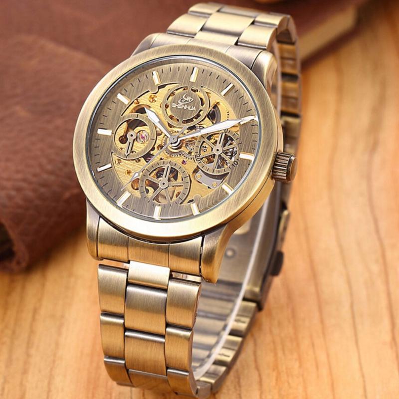 

Wristwatches Luxury Watches Men Automatic Mechanical Fashion Vintage Bronze Skeleton Stainless Steel, Jsh079brown