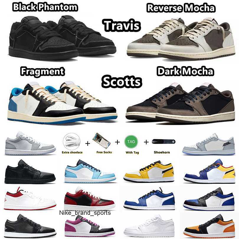 

Jumpman 1 Travis Scotts Basketball Shoes Black Phantom Reverse Mocha fragment Olive Wolf Grey 1s low Dark Mocha Sports Sneakers for Men and, Item#9