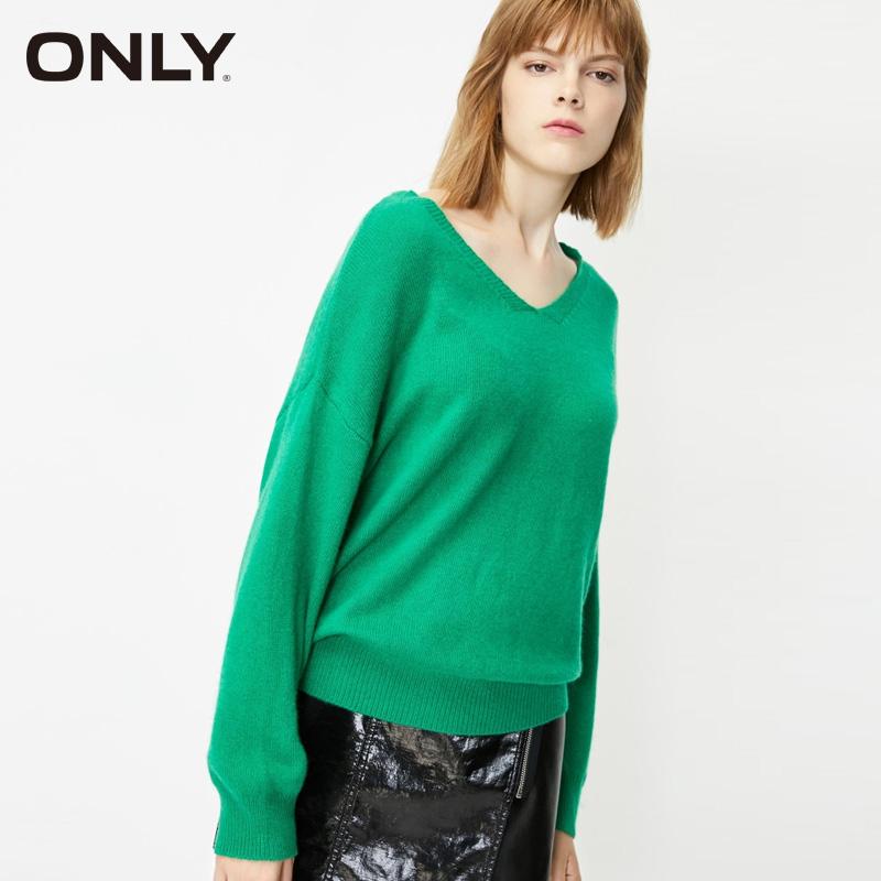 

Women's Sweaters ONLY Autumn Winter V Neck Collar Loose Sweater |119413512, Bright green
