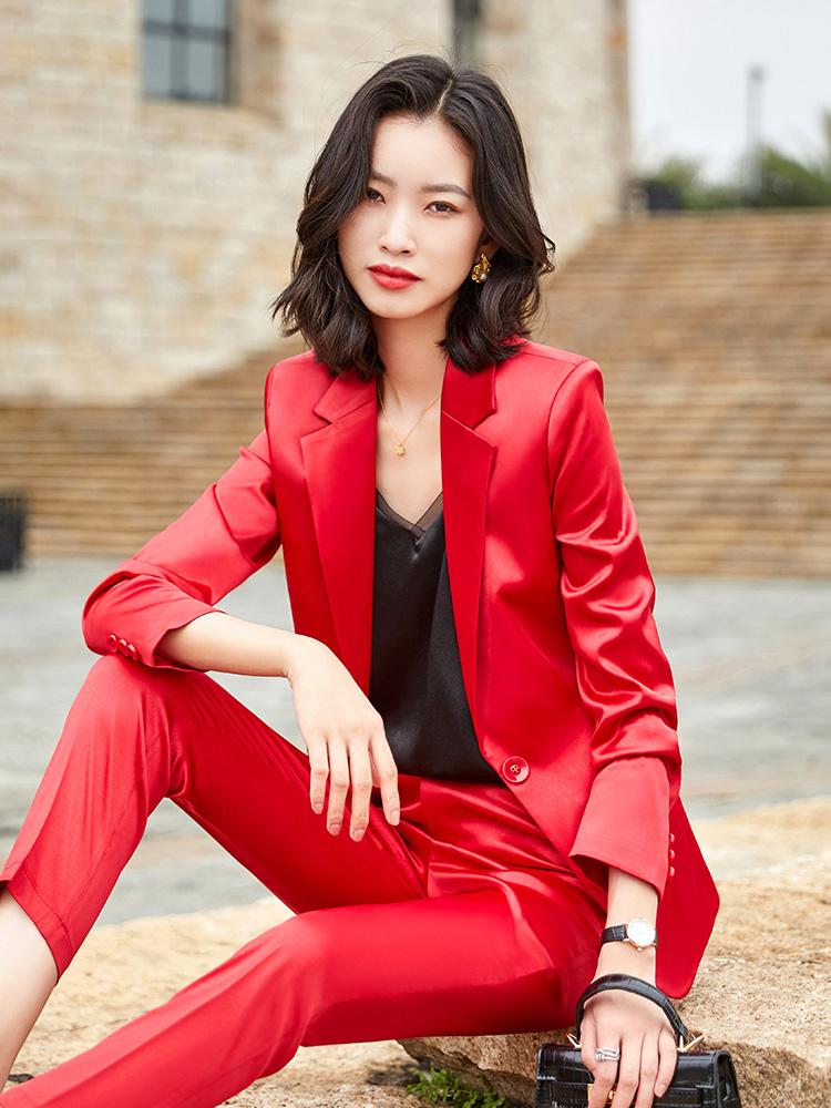 

Women' Two Piece Pants Elegant Red Ladies Office Work Wear Pantsuits For Women Business OL Styles Professional Autumn Winter Blazers Interv, Blue blazer coat