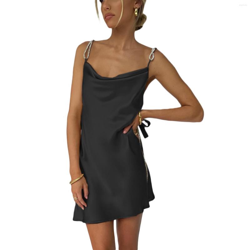 

Casual Dresses Y2k Women Summer Party Dress Solid Color Glitter Shoulder Straps Sleeveless Open Back Single Piece For Ladies White