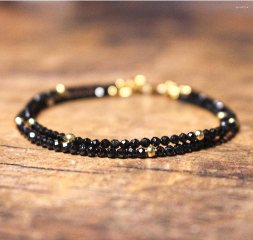 

Strand Black Tourmaline Bracelet Empath Protection For Women Dainty Jewelry Crystal