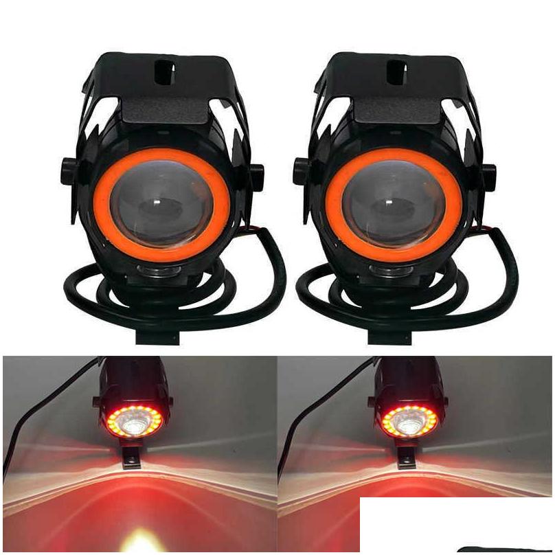 led motorcycle headlight 125w u7 mini angel eye bulbs motorcycle scooter motorbike lamp 12v led light blue red white green