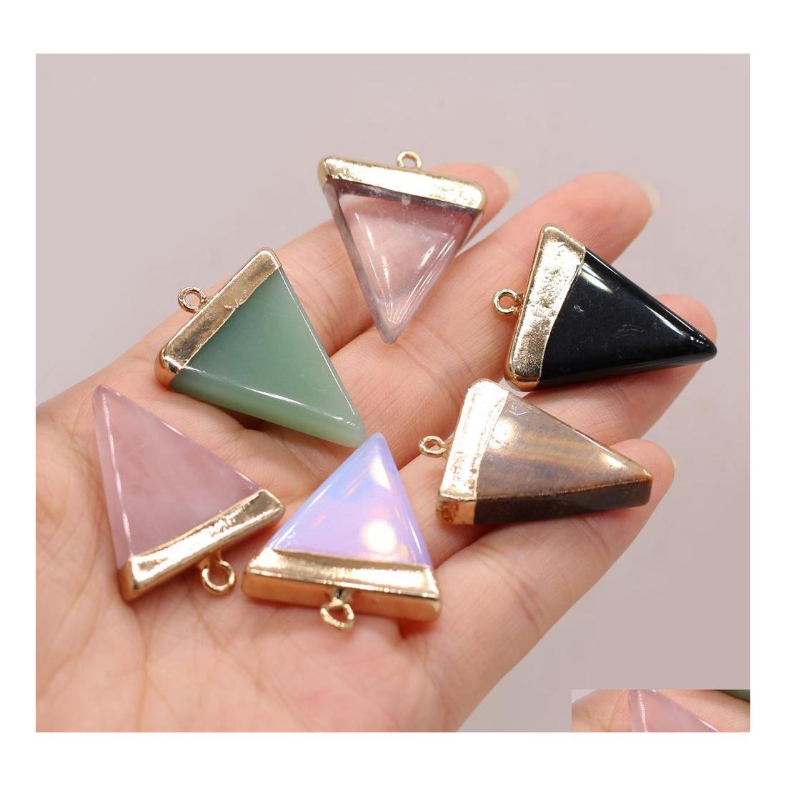 

Charms Natural Stone Triangle Rose Quartz Healing Reiki Crystal Pendant Diy Necklace Earrings Women Fashion Jewelry Yzedibleshop Dro Dhlqz