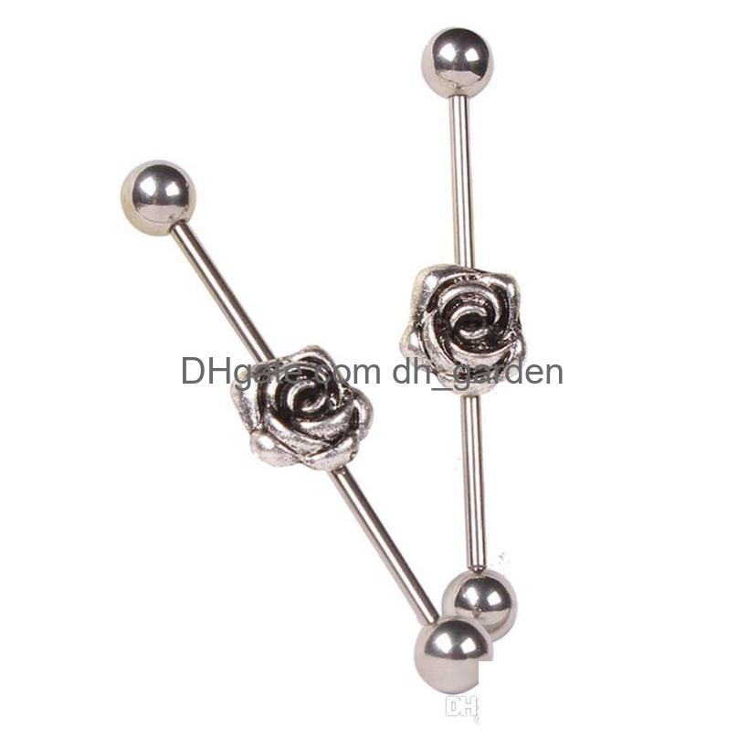 

Plugs Tunnels 38Mm Long Rose Industrial Barbell Earring Body Jewelry Ear Piercing Drop Delivery Dhgarden Dhqtu