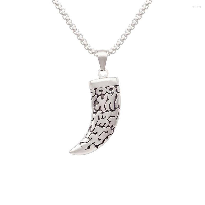 

Pendant Necklaces Stainless Steel Engraved Wolf Tooth Necklace Hypoallergenic Non Tarnish Peaceful Amulet For Men Women