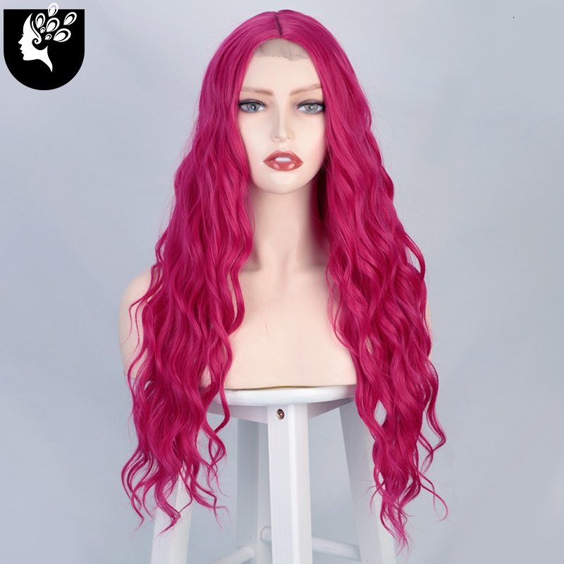 

Human Hair Wigs Long Pink Brown Natural Body Wave Synthetic Lace Wig For Blak Women Glueless Heat Resistant Fiber Lolita Cosplay Party 230217, Ombre color