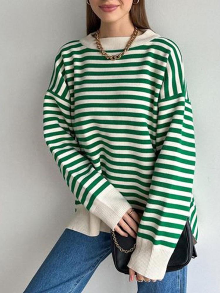 

Women' Sweaters O Neck Striped Sweater Pullovers Drop Shoulder Kintting Tops Casual Loose Long Sleeves Jumpers Autumn Winter Fo, Black