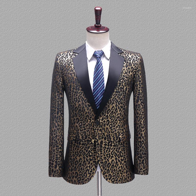 

Men' Suits Leopard Jacquard Print Mens Blazers Suit Slim Fit Business Formal Casual Men Singer Chorus Stage Tuxedos, Gold