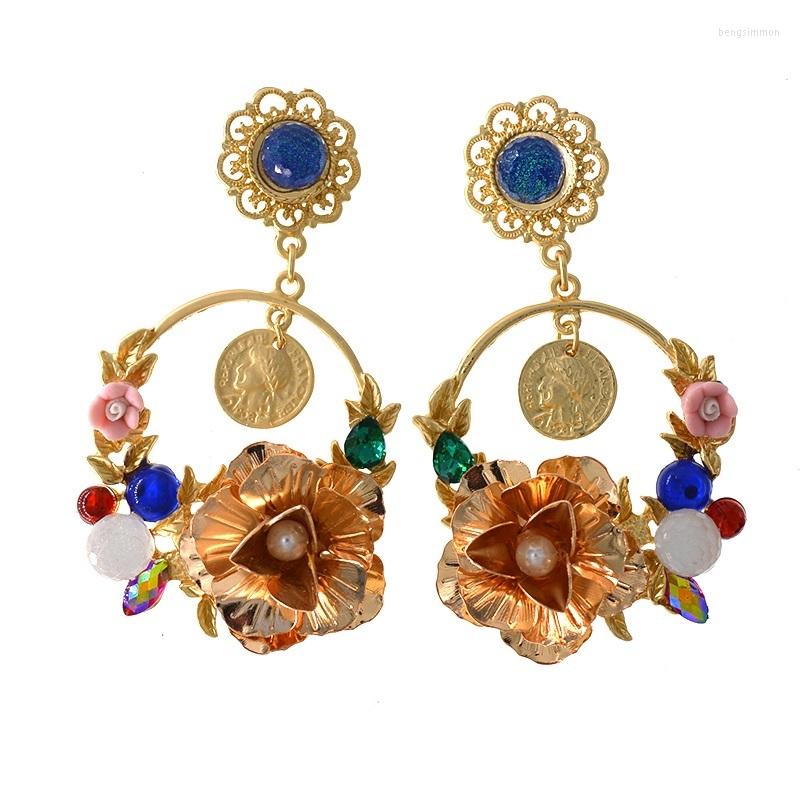 

Dangle Earrings Sweet Fashion Design Colorful Flower Baroque Retro Big Crystal Jewelry Resin Circle Cool Earring For Women Gift