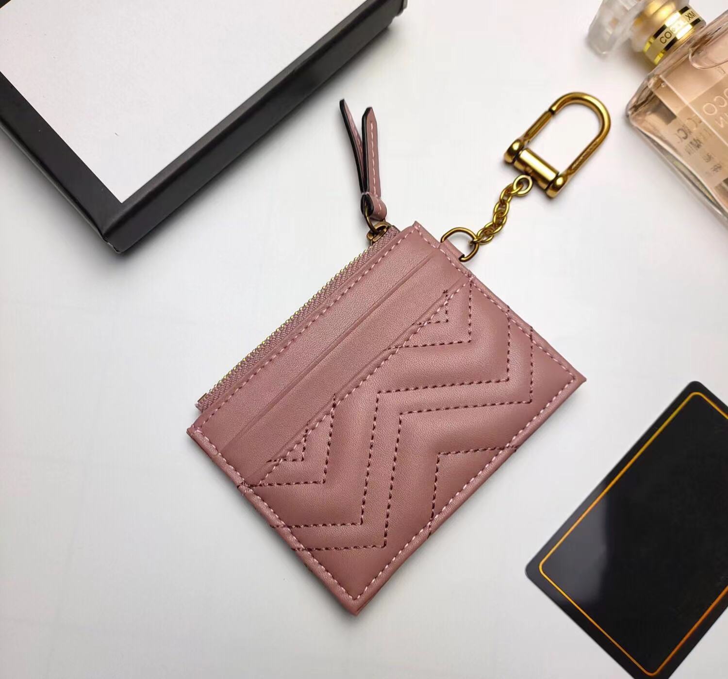 

Zig Zag key Card Holders Real Leather Candy Color Wallets Women Fashion Mini Coin Purse With 4 Slot Short Wallet 627064, Pink
