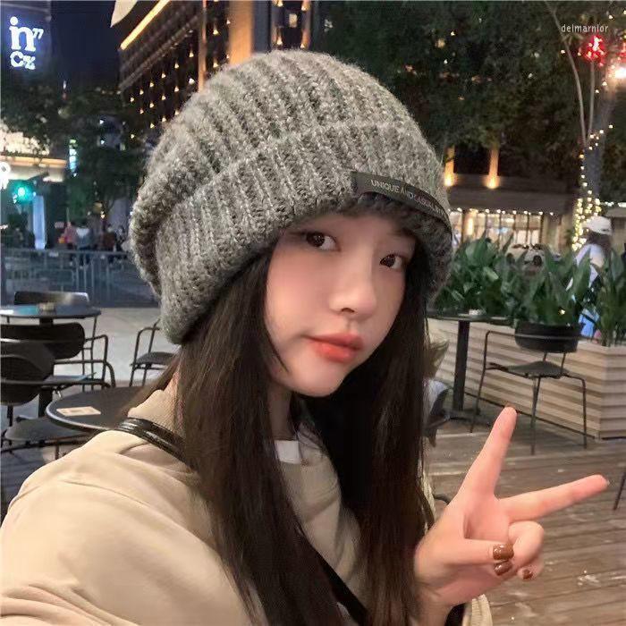 

Beanies Beanie/Skull Caps 2023 Winter Long Letter Label Keep Warm Knitted Hat For Woman Grey Blue Green Black 6 Color Optional Cap Hats