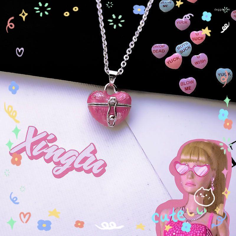 

Pendant Necklaces Statement French Vintage Pink Love Heart Open Box Aesthetics Millennium Clavicle Chain Choker Necklace Accessories Y2k