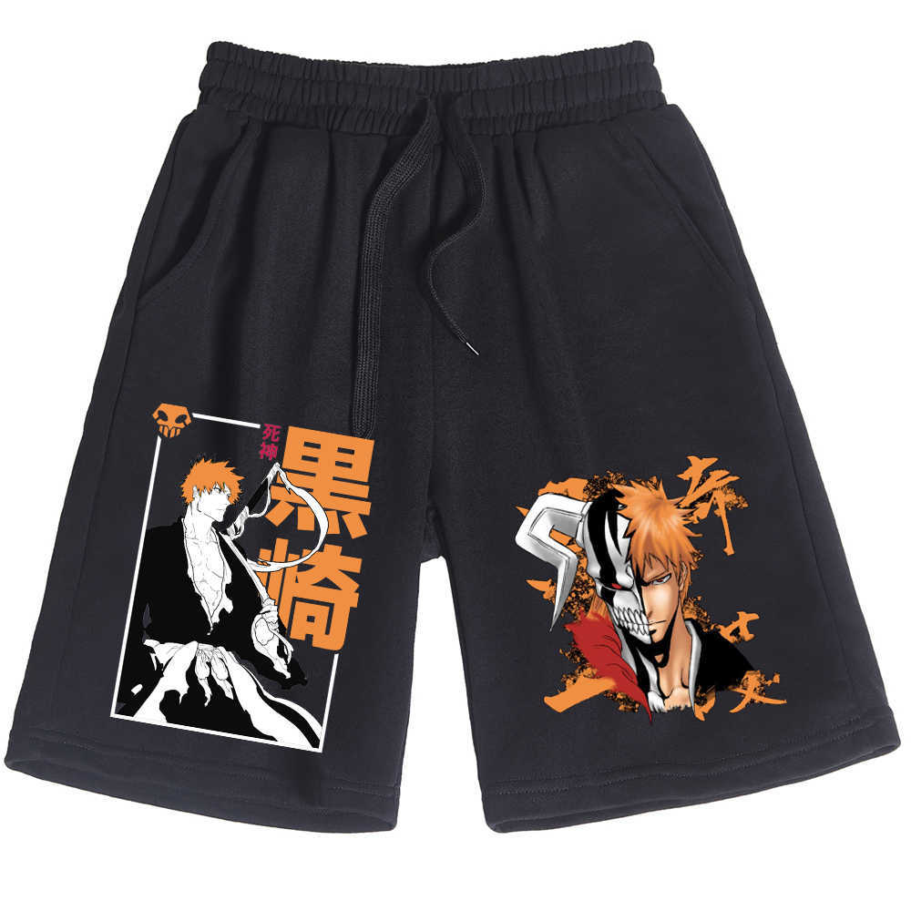

Men's Shorts Hot Anime Shorts Bleach Kurosaki Unisex Casual Loose Beach Cotton Short Pants J230218, Black1
