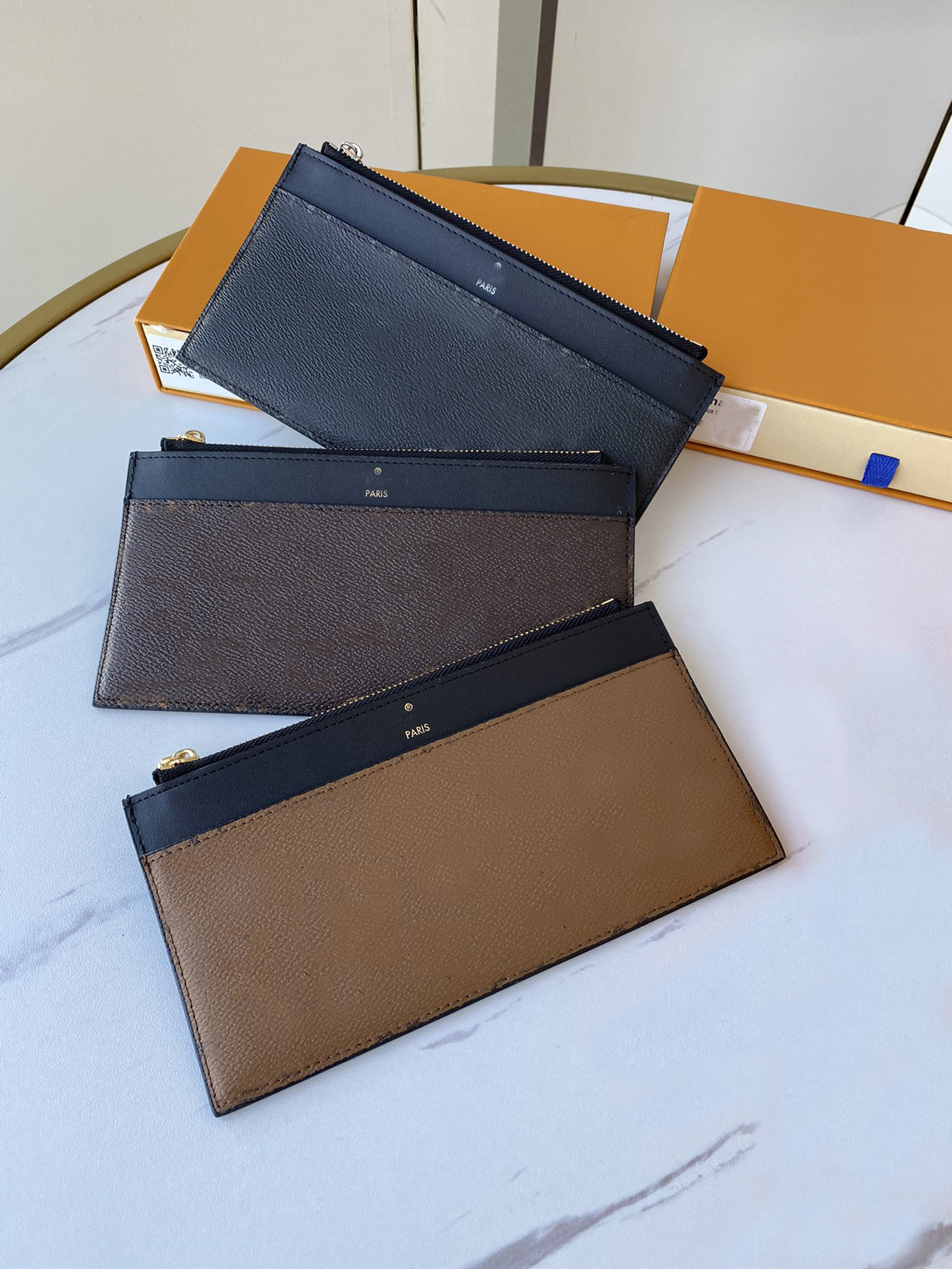 

High version quality designer purses slim clutch card holder women men wallets Date code Serial number Canvas letter credit brown print coin purse with box M80348, Brown flower