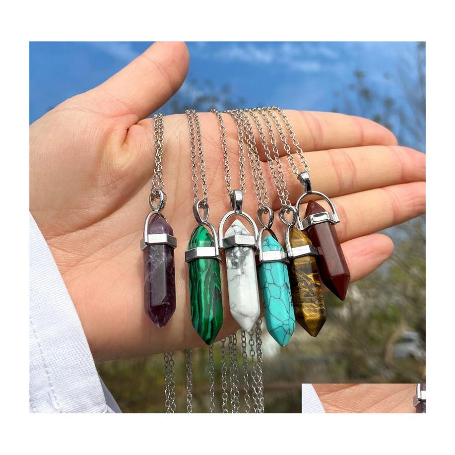 

Pendant Necklaces Natural Stone Hexagonal Column Necklace Stainless Steel Chain Yzedibleshop Drop Delivery Jewelry Pendants Dhycn