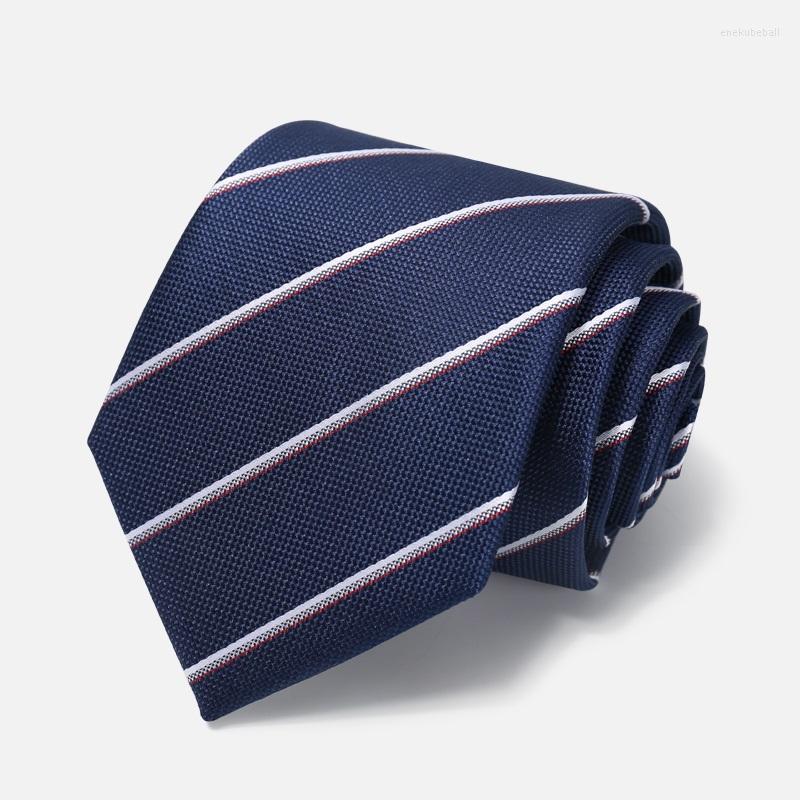

Bow Ties High Quality 2023 Designer Fashion Navy Blue Striped 8cm For Men Necktie Party Work Business Formal Suit With Gift Box