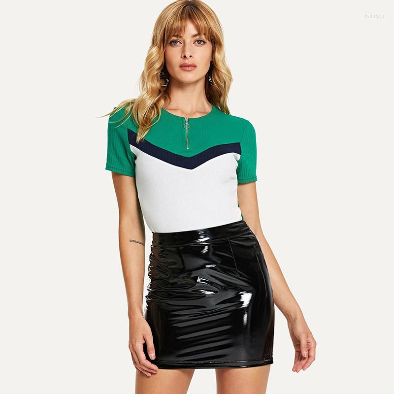 

Skirts Plus Size PVC Shiny Leather Short Mini Skirt Women Sexy High Waist Slim Summer Casual PU Above Knee Custom, Black