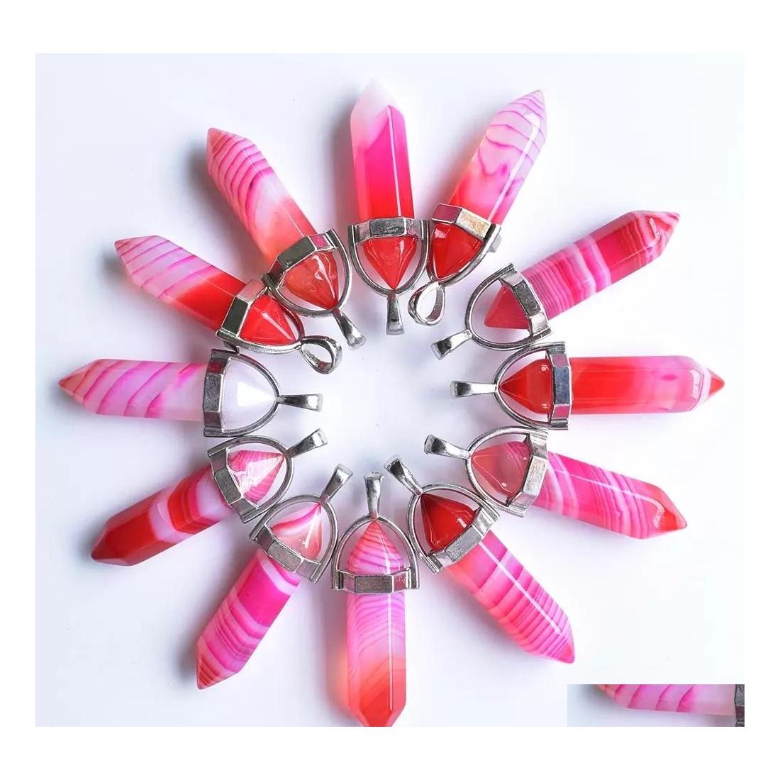 

Charms Mix Natural Stone Stripe Agates Pillar Pendants Fashion Healing Pendum Necklace Making Accessories Yzedibleshop Drop Delivery Dhnew