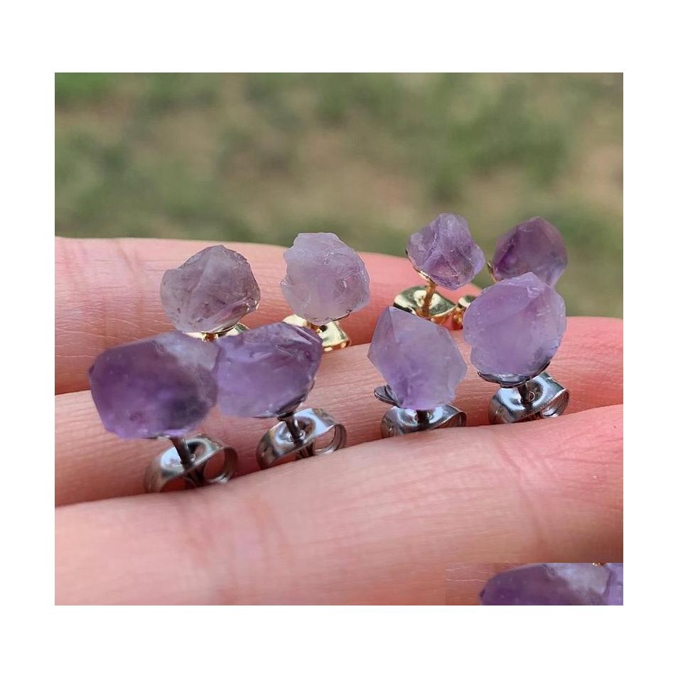

Stud Mini Mineral Purple Crystal Earrings Stainless Steel Ear Studs 610Mm Small Flower Natural Amethysts Quartz Drop Delivery Jewelry Dhvpf