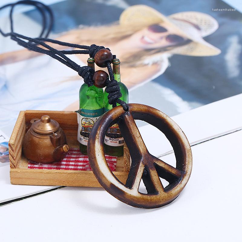 

Pendant Necklaces Retro Handmade Peace Symbol Necklace Long Rope Chain Ethnic Jewelry