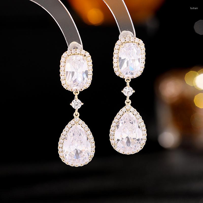

Dangle Earrings Bilincolor Light Luxury Bridal Dress Zircon Court Style Water Drop For Women