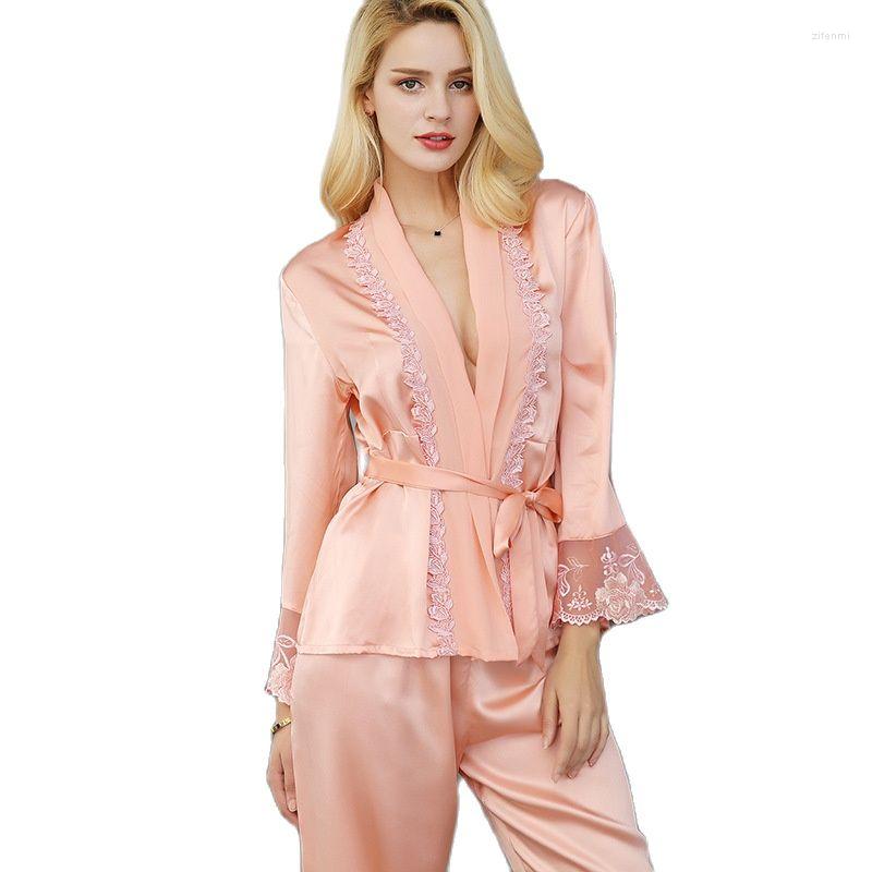 

Women's Sleepwear T77108 Fashion Spring And Autumn Red Wedding Home Furnishing Two Sets Summer Clothes Women Pajama