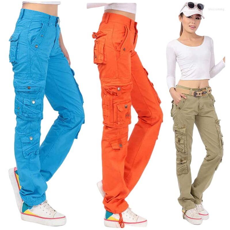 

Women's Pants Female Multi-Pocket Trousers Loose Overalls Camouflage Military Straight Tactical Multi-Color, Orange