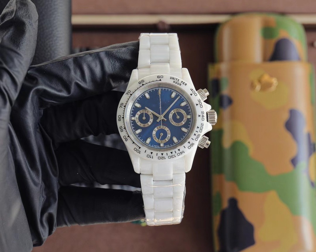 

AAA Deluxe watch master design Ditona series ceramic case size 43mm sapphire glass Japan multi-function timing quartz movement ceramic band top technology, Original box + watch 5