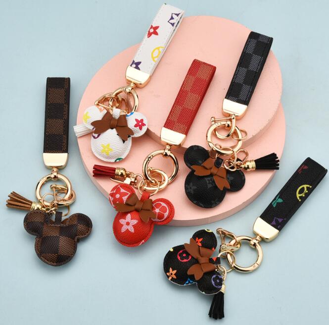 

5style Fashion Mouse Design Car Keychain Favor Flower Bag Pendant Charm Jewelry Keyring Holder for Men Gift PU Leather Keychains