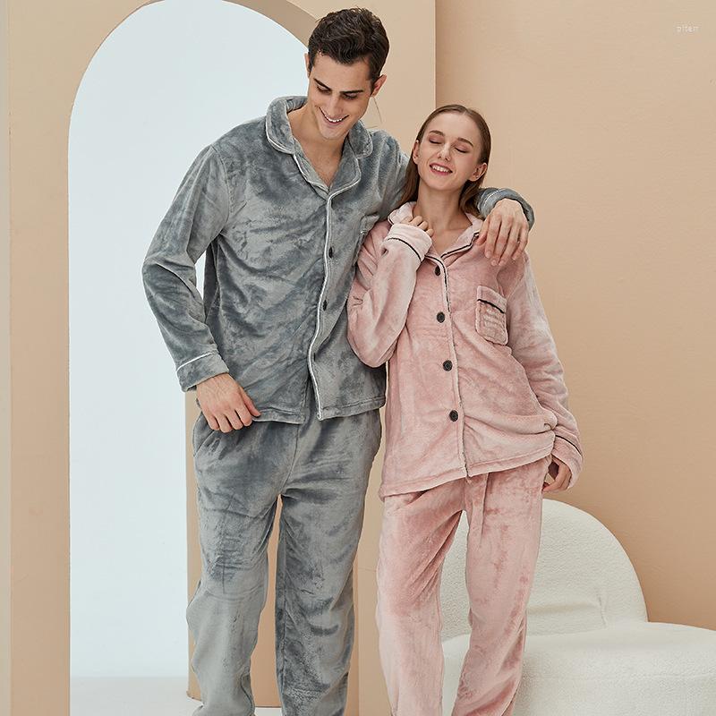 

Women's Sleepwear 2023 Flannel Long Sleeved Couple Winter Pajamas Plus Oversized Home Clothes Suit, Gray