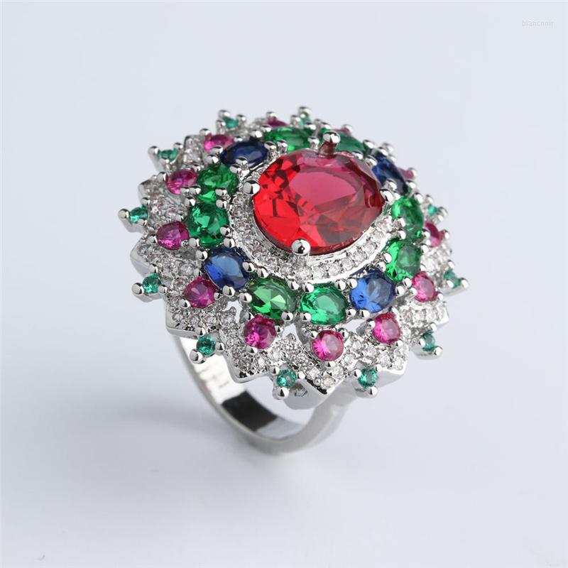 

Wedding Rings Exquisite Mixed Fancy Crystal With Flower Women's Ring Party Engagement Jewelry Hand Accessories Size 6-10