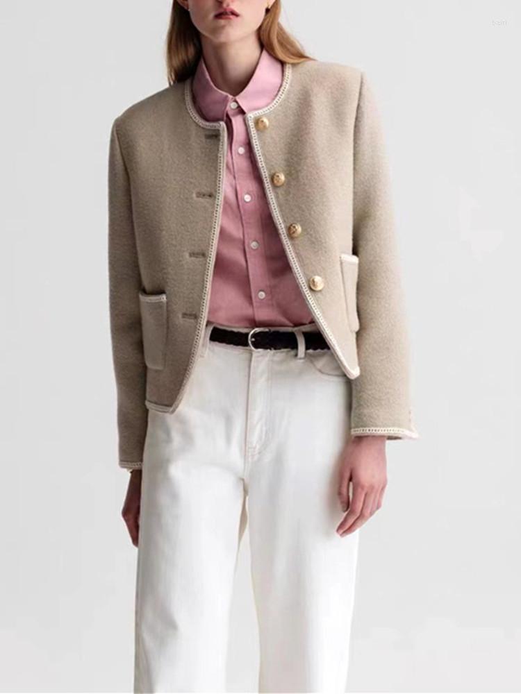 

Women' Jackets 2023 Winter Women O-Neck Single-Breasted With Pockets Elegant Solid Simple Fashion All-Match Coat, Black