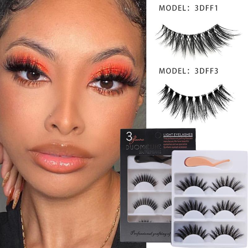 

False Eyelashes 3 Pairs Black Set Natural Long Crisscross Fake Lashes Thick Makeup Lash Extension With Tweezer Kit Beauty Tools